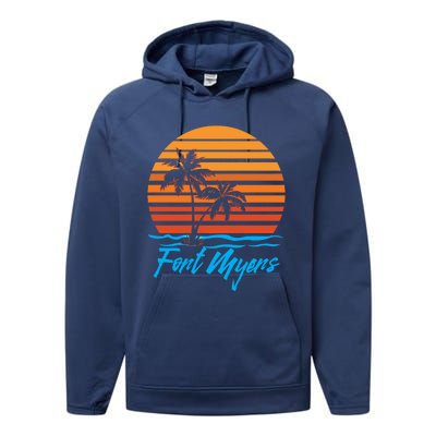 Fort Myers Sunset Palm Trees Beach Vacation Tourist Funny Gift Performance Fleece Hoodie