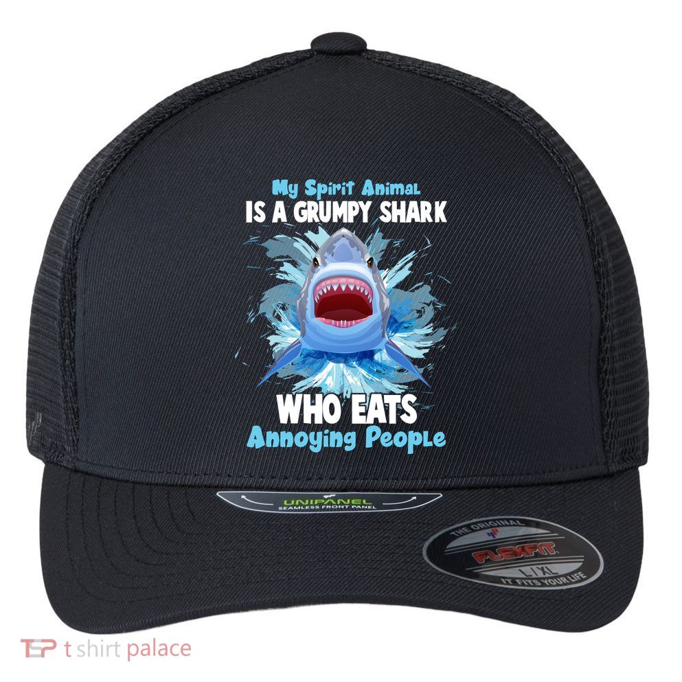 Funny My Spirit Animal Is A Grumpy Shark Flexfit Unipanel Trucker Cap