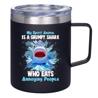 Funny My Spirit Animal Is A Grumpy Shark 12oz Stainless Steel Coffee Mug