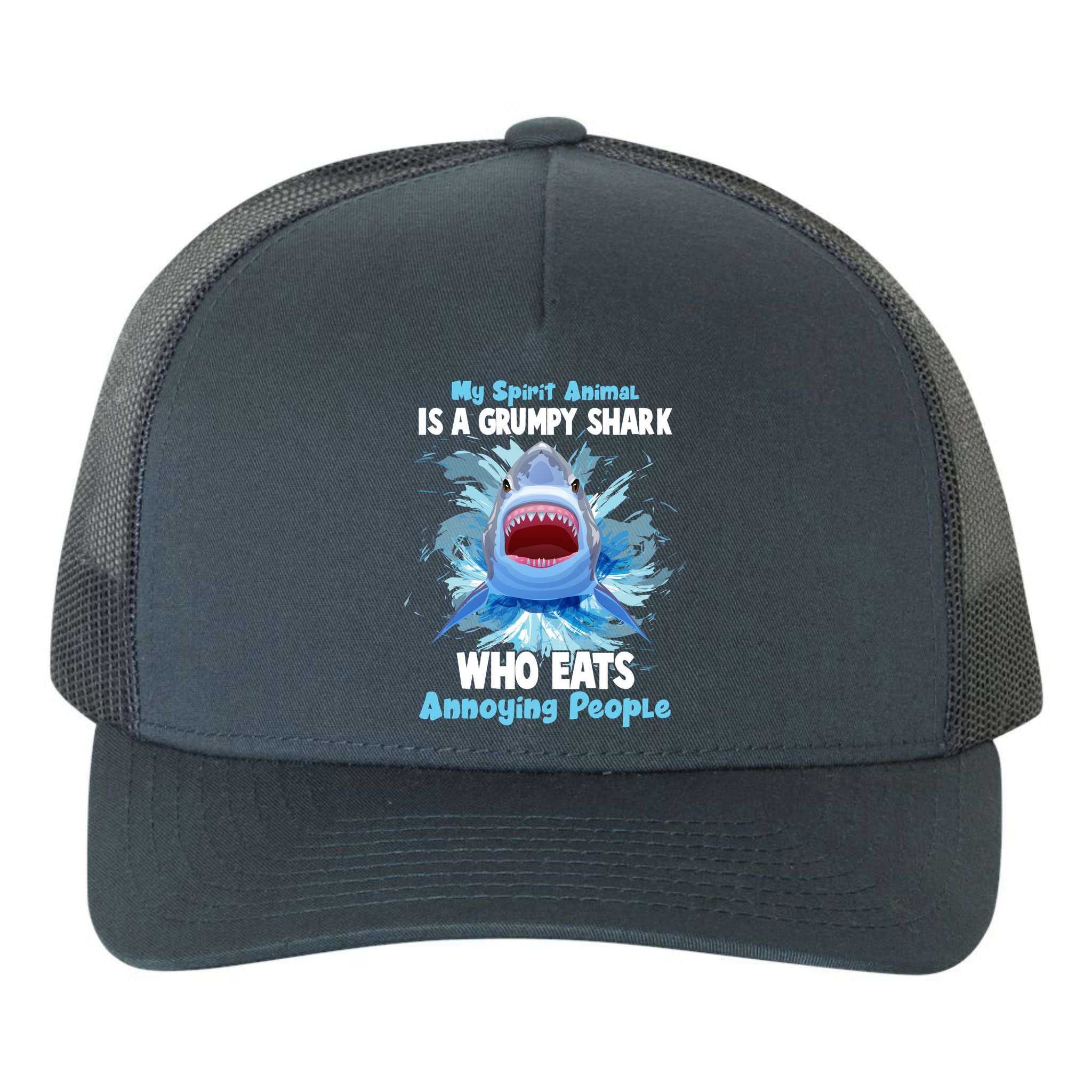 Funny My Spirit Animal Is A Grumpy Shark Yupoong Adult 5-Panel Trucker Hat