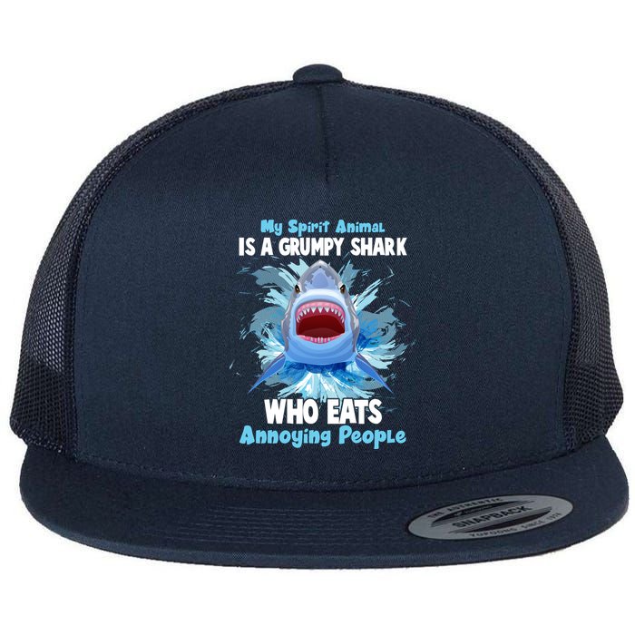 Funny My Spirit Animal Is A Grumpy Shark Flat Bill Trucker Hat
