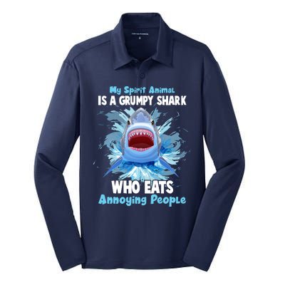 Funny My Spirit Animal Is A Grumpy Shark Silk Touch Performance Long Sleeve Polo