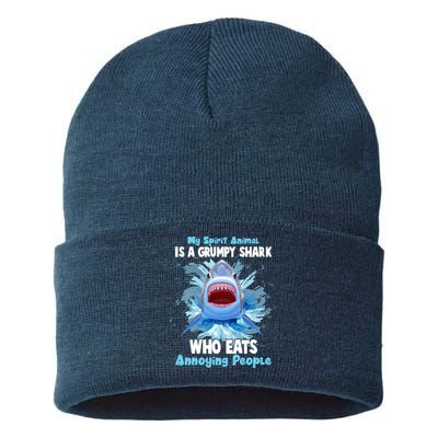 Funny My Spirit Animal Is A Grumpy Shark Sustainable Knit Beanie