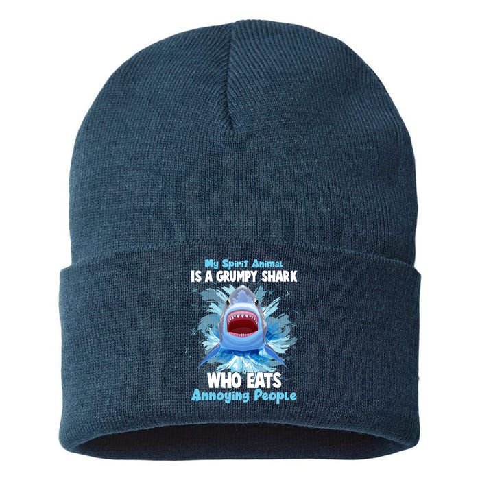 Funny My Spirit Animal Is A Grumpy Shark Sustainable Knit Beanie