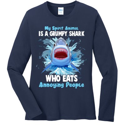 Funny My Spirit Animal Is A Grumpy Shark Ladies Long Sleeve Shirt