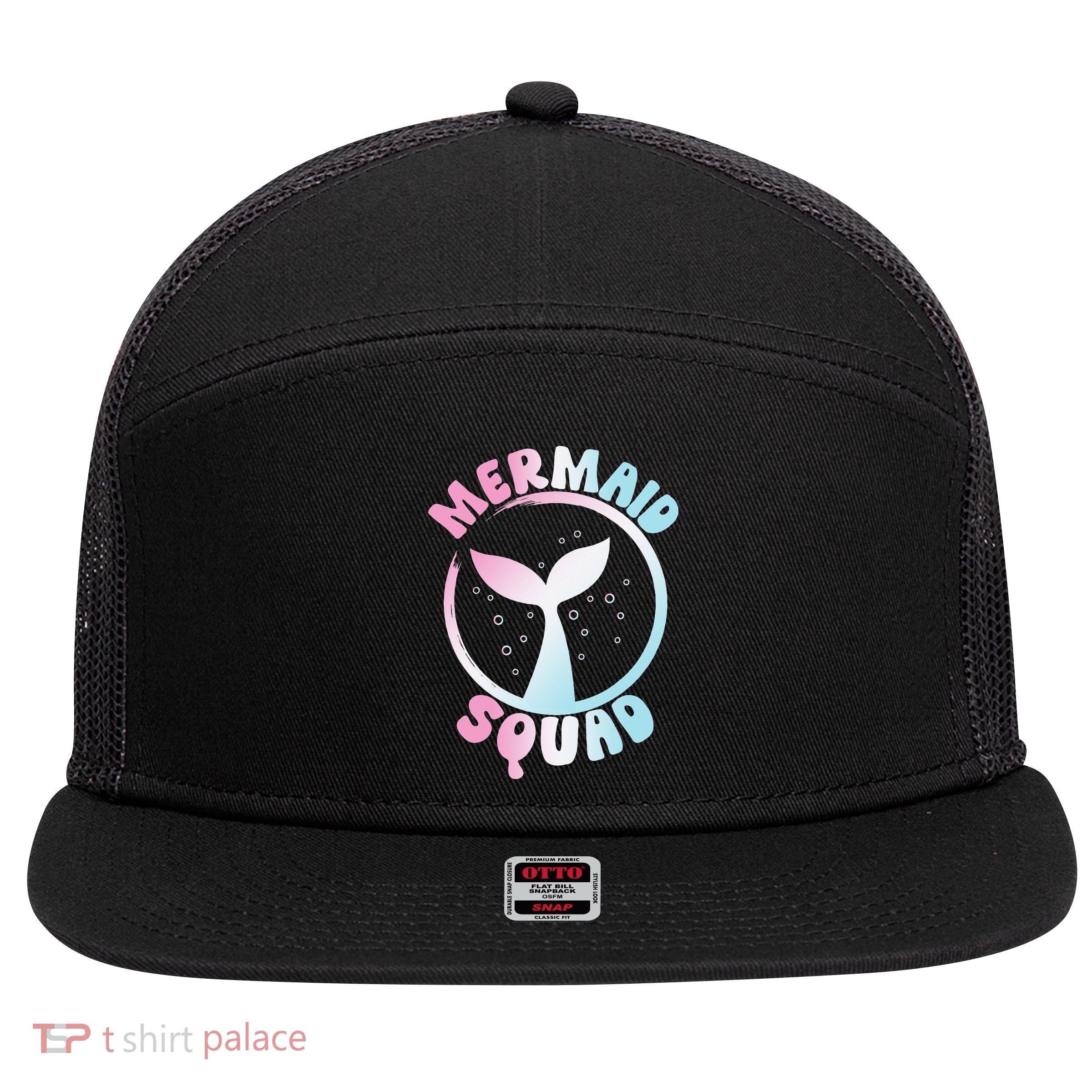 Funny Mermaid Squad Swimming Mermaid 7 Panel Mesh Trucker Snapback Hat