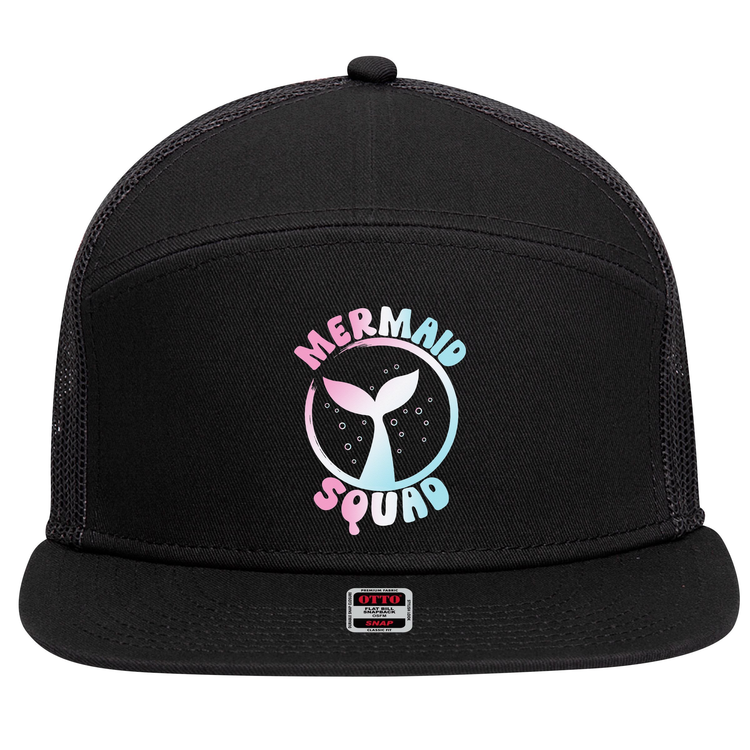 Funny Mermaid Squad Swimming Mermaid 7 Panel Mesh Trucker Snapback Hat