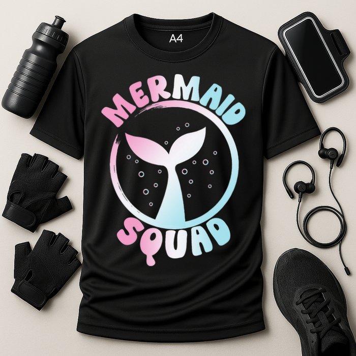 Funny Mermaid Squad Swimming Mermaid Cooling Performance Crew T-Shirt