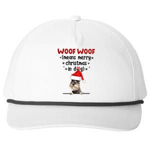 Funny Miniature Schnauzer Woof Woof Means Merry Christmas In Gift Snapback Five-Panel Rope Hat