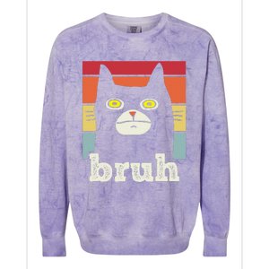 Funny Meme Saying Bruh With Cat Greetings Colorblast Crewneck Sweatshirt