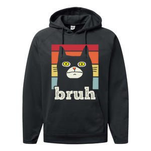 Funny Meme Saying Bruh With Cat Greetings Performance Fleece Hoodie