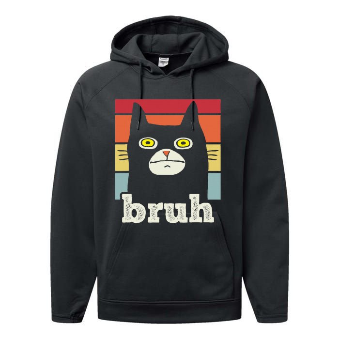 Funny Meme Saying Bruh With Cat Greetings Performance Fleece Hoodie