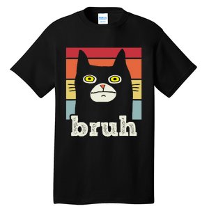 Funny Meme Saying Bruh With Cat Greetings Tall T-Shirt