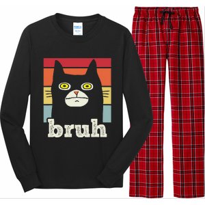 Funny Meme Saying Bruh With Cat Greetings Long Sleeve Pajama Set