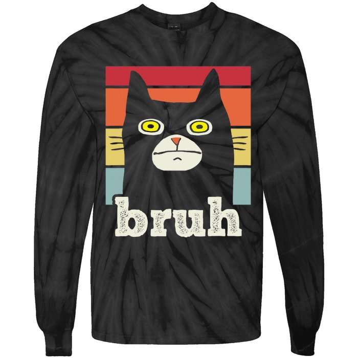 Funny Meme Saying Bruh With Cat Greetings Tie-Dye Long Sleeve Shirt