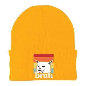 Funny Meme Saying Bruh With Cat Greetings Knit Cap Winter Beanie