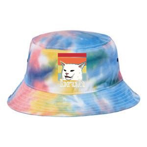 Funny Meme Saying Bruh With Cat Greetings Tie Dye Newport Bucket Hat