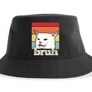 Funny Meme Saying Bruh With Cat Greetings Sustainable Bucket Hat