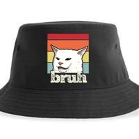 Funny Meme Saying Bruh With Cat Greetings Sustainable Bucket Hat