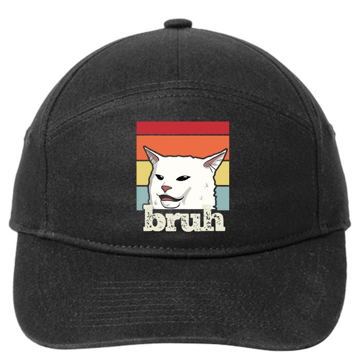 Funny Meme Saying Bruh With Cat Greetings 7-Panel Snapback Hat