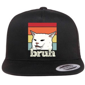 Funny Meme Saying Bruh With Cat Greetings Flat Bill Trucker Hat