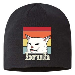 Funny Meme Saying Bruh With Cat Greetings Sustainable Beanie