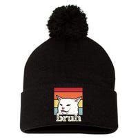 Funny Meme Saying Bruh With Cat Greetings Pom Pom 12in Knit Beanie