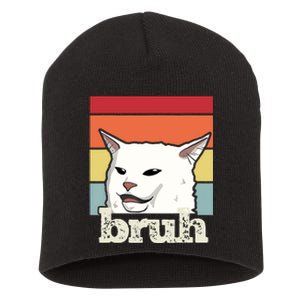 Funny Meme Saying Bruh With Cat Greetings Short Acrylic Beanie