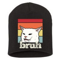 Funny Meme Saying Bruh With Cat Greetings Short Acrylic Beanie