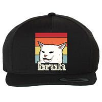 Funny Meme Saying Bruh With Cat Greetings Wool Snapback Cap