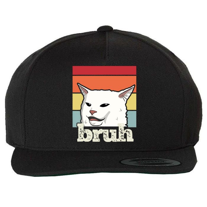 Funny Meme Saying Bruh With Cat Greetings Wool Snapback Cap