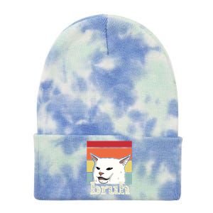 Funny Meme Saying Bruh With Cat Greetings Tie Dye 12in Knit Beanie