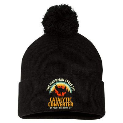 Funny Mothman Stole My Catalytic Converter Mothman Cryptid Pom Pom 12in Knit Beanie