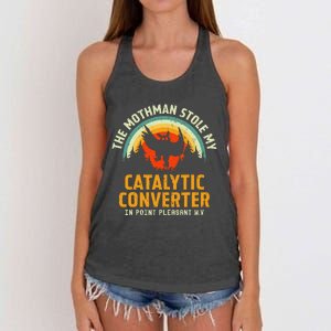 Funny Mothman Stole My Catalytic Converter Mothman Cryptid Women's Knotted Racerback Tank