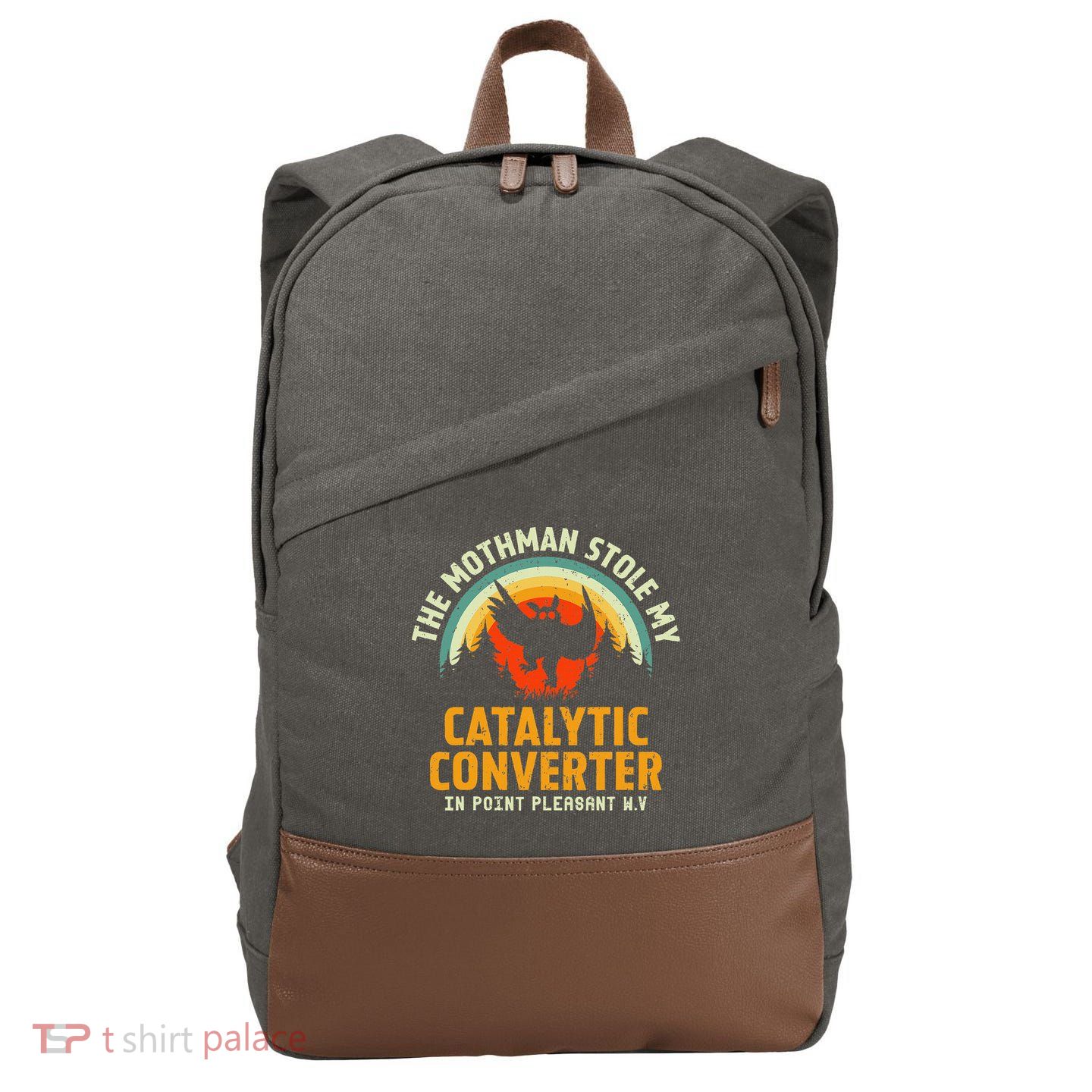 Funny Mothman Stole My Catalytic Converter Mothman Cryptid Cotton Canvas Backpack