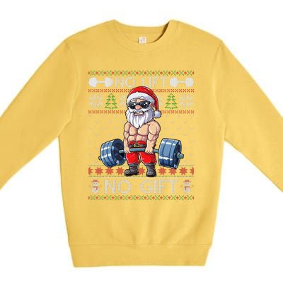 Funny Muscle Santa Lifting Christmas Ugly Christmas Funny Premium Crewneck Sweatshirt