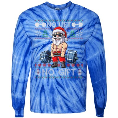 Funny Muscle Santa Lifting Christmas Ugly Christmas Funny Tie-Dye Long Sleeve Shirt