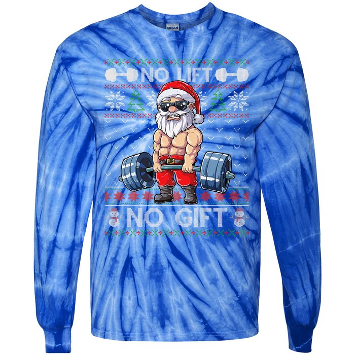 Funny Muscle Santa Lifting Christmas Ugly Christmas Funny Tie-Dye Long Sleeve Shirt