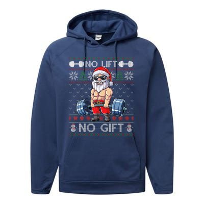 Funny Muscle Santa Lifting Christmas Ugly Christmas Funny Performance Fleece Hoodie