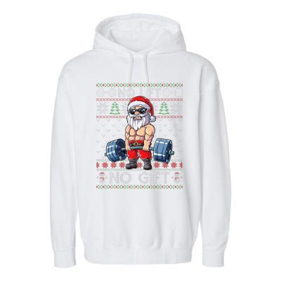 Funny Muscle Santa Lifting Christmas Ugly Christmas Funny Garment-Dyed Fleece Hoodie