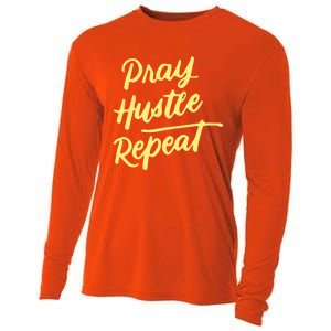 Faith Motivational Spiritual Funny Gift Pray Hustle Repeat Cool Gift Cooling Performance Long Sleeve Crew