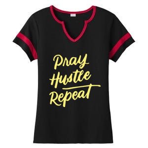 Faith Motivational Spiritual Funny Gift Pray Hustle Repeat Cool Gift Ladies Halftime Notch Neck Tee