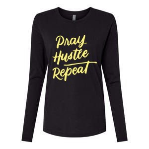 Faith Motivational Spiritual Funny Gift Pray Hustle Repeat Cool Gift Womens Cotton Relaxed Long Sleeve T-Shirt