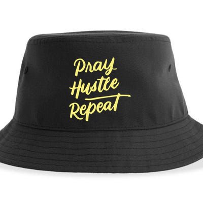 Faith Motivational Spiritual Funny Gift Pray Hustle Repeat Cool Gift Sustainable Bucket Hat