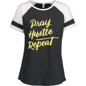 Faith Motivational Spiritual Funny Gift Pray Hustle Repeat Cool Gift Enza Ladies Jersey Colorblock Tee