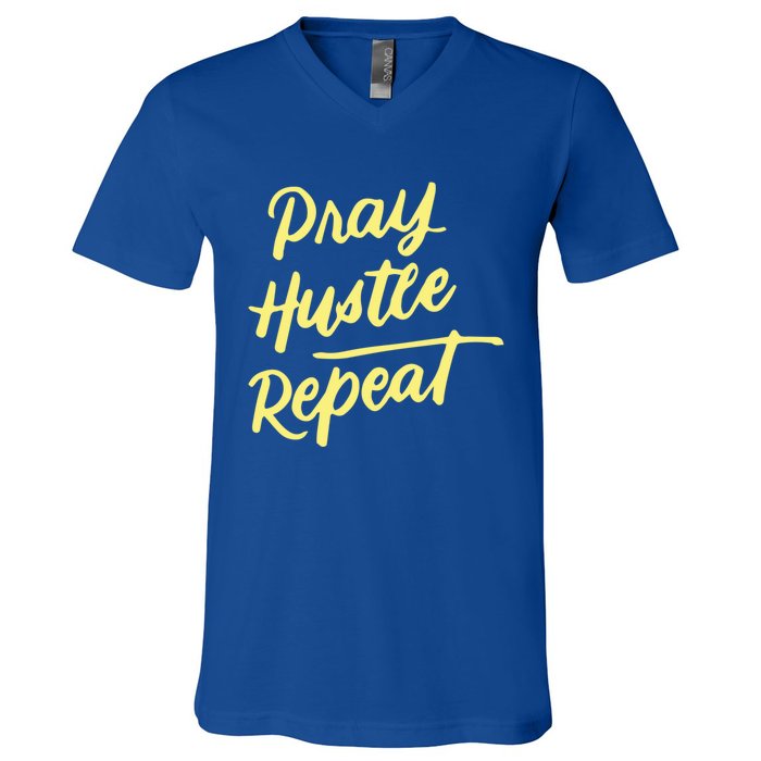 Faith Motivational Spiritual Funny Gift Pray Hustle Repeat Cool Gift V-Neck T-Shirt