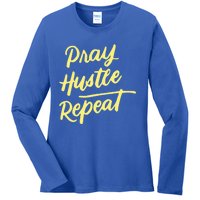 Faith Motivational Spiritual Funny Gift Pray Hustle Repeat Cool Gift Ladies Long Sleeve Shirt