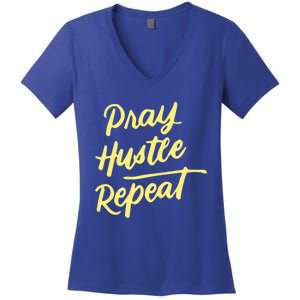 Faith Motivational Spiritual Funny Gift Pray Hustle Repeat Cool Gift Women's V-Neck T-Shirt