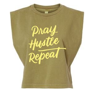 Faith Motivational Spiritual Funny Gift Pray Hustle Repeat Cool Gift Garment-Dyed Women's Muscle Tee