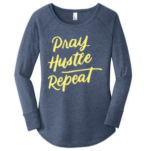 Faith Motivational Spiritual Funny Gift Pray Hustle Repeat Cool Gift Women's Perfect Tri Tunic Long Sleeve Shirt